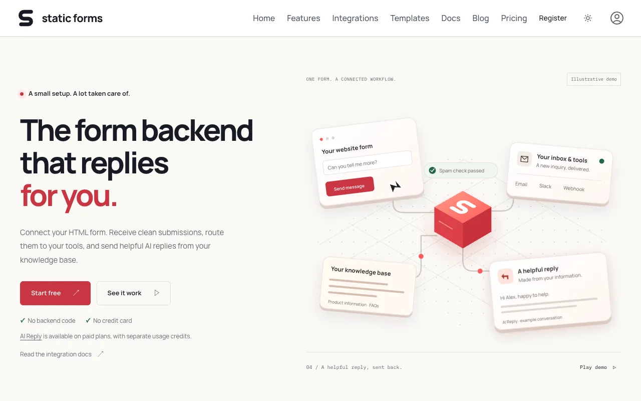 Static Forms homepage preview